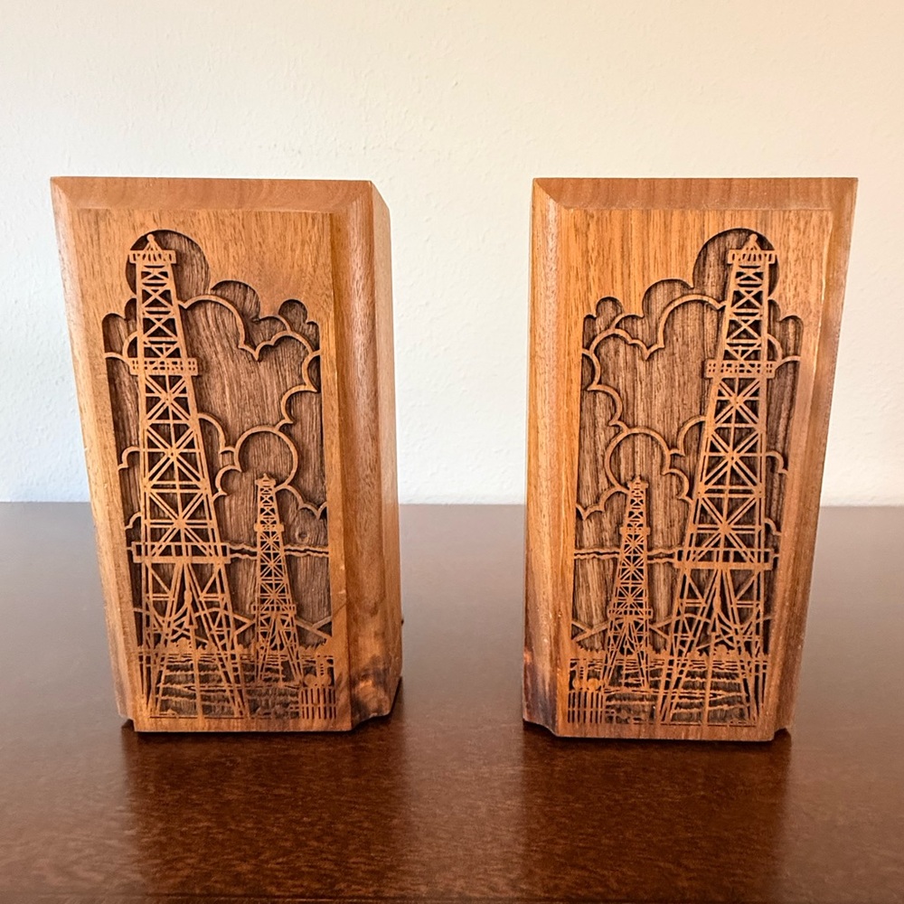 Rustic Wooden Oil Rig Bookends